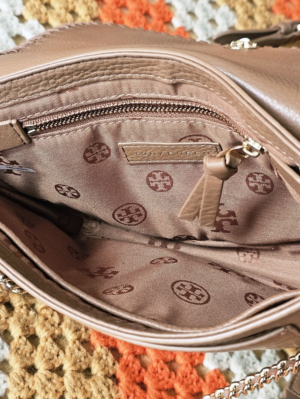 Tory Burch Marion Tan Whipstitch Leather Crossbody Bag Shoulder Bag Purse - Picture 11 of 14